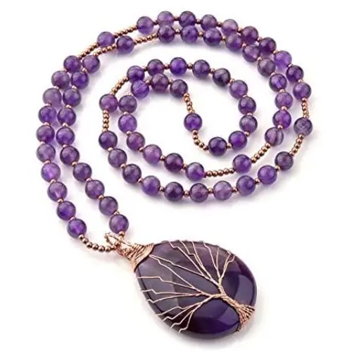 Top Plaza Natural Stone Beads Healing Crystal Necklace Tree of Life Wire Wrapped Teardrop Gemstone Pendant Jewelry for Womens Girls Mother Top Plaza Natural Stone Beads Healing Crystal Necklace Tree of Life Wire Wrapped Teardrop Gemstone Pendant Jewelry for Womens Girls Mother