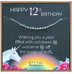 EFYTAL 12th Birthday Gifts for Girls, 925 Sterling Silver Beaded Bar Necklace on Unicorn Card, 12 beads for 12 Year Old Girl, Bat Mitzvah Gift for Daughter or Niece
