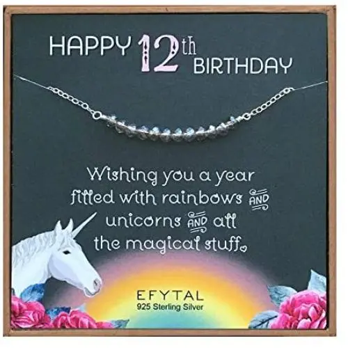 EFYTAL 12th Birthday Gifts for Girls, 925 Sterling Silver Beaded Bar Necklace on Unicorn Card, 12 beads for 12 Year Old Girl, Bat Mitzvah Gift for Daughter or Niece EFYTAL 12th Birthday Gifts for Girls, 925 Sterling Silver Beaded Bar Necklace on Unicorn Card, 12 beads for 12 Year Old Girl, Bat Mitzvah Gift for Daughter or Niece