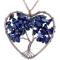Tree of Life Necklace Heart Shaped Wire Wrapped Family Tree Pendant Crystal Birthstone Jewelry