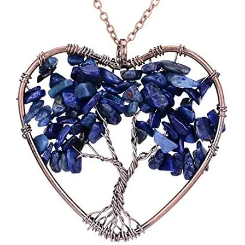 Tree of Life Necklace Heart Shaped Wire Wrapped Family Tree Pendant Crystal Birthstone Jewelry
