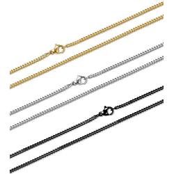 FIBO STEEL 3Pcs 2MM Stainless Steel Curb Link Chain for Men Women Necklace Chain,16-30 Inches