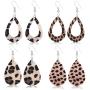 GIMEFIVE 4 Pairs Leather Teardrop Glitter Sequins Earring Lightweight Leaf Drop Bohemian Hollow Earrings for Women Girl