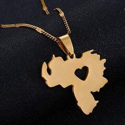 Yidan Stainless Steel Venezuela Map Pendant Necklace Gold Color Chain Jewelry Venezuelan Jewelry