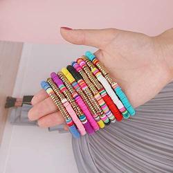 Colorful Heishi Beaded Surfer Bracelet, Vinyl Disc Bead Bracelet, Elastic Rope Surfer Bracelet Set, Summer Fashion Bracelet for Women and Girls