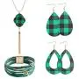 Plaid Christmas Jewelry Set Multi-Layer Tube Bracelets Faux Leather Pendant Necklace Buffalo Plaid Earrings for Women Girls Plaid Christmas Jewelry Set Multi-Layer Tube Bracelets Faux Leather Pendant Necklace Buffalo Plaid Earrings for Women Girls