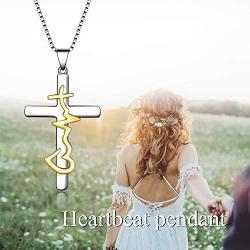 WINNICACA Sterling Silver Cross Heartbeat & Faith Hope Love Necklace Mother Birthday Nurses Day Jewelry Mothers Day Gifts for Her