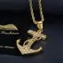 Lee Island Fashion 24K Gold Plated Simulated Diamond CZ Fully Vintage Nautical Anchor Pendant Stainless Steel Necklace For Men, 24 Inch Chain Jewelry Lee Island Fashion 24K Gold Plated Simulated Diamond CZ Fully Vintage Nautical Anchor Pendant Stainless Steel Necklace For Men, 24 Inch Chain Jewelry