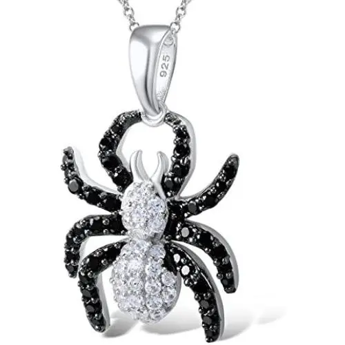 Santuzza 925 Sterling Silver Black CZ Spider Pendant Necklace with Black Spinels CZ Stones Santuzza 925 Sterling Silver Black CZ Spider Pendant Necklace with Black Spinels CZ Stones