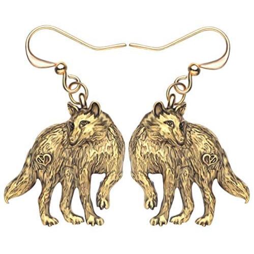DOWAY Antique Plated Alloy Wolf Earrings Animals Drop Dangle Jewelry for Women Girls Gift Charms