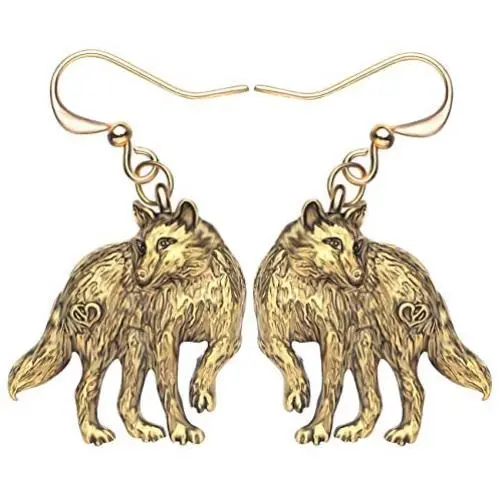 DOWAY Antique Plated Alloy Wolf Earrings Animals Drop Dangle Jewelry for Women Girls Gift Charms