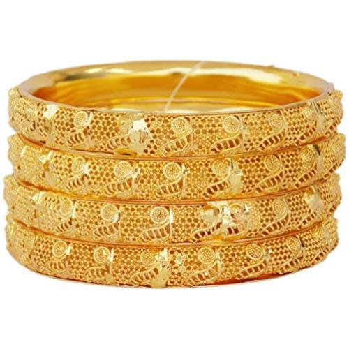 JDZ COLLECTION Indian Gold Plated Bangle Bracelet Bollywood Jewelry Ethnic Pola Bangles Set 4pc Traditional Designer Bangles