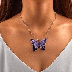 Geroki Purple Butterfly Pendant Necklace Silver Dainty Necklaces Beaded Necklace Chain Jewelry for Women and Girls