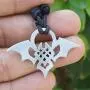 Tribal Jewelry Celt Celtic knot Bat Vampire Totem Silver Pewter Mens Pendant Necklace Choker Wealth Money Lucky Charm Protection Amulet Safe travel Talisman for men unisex w Black Adjustable Cord
