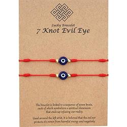 Evil Eye 7 Knot Lucky Bracelet100% Dainty Hand Made Evil Eye Adjustable Bracelet String Amulet for Women Men Little Boys & Girls