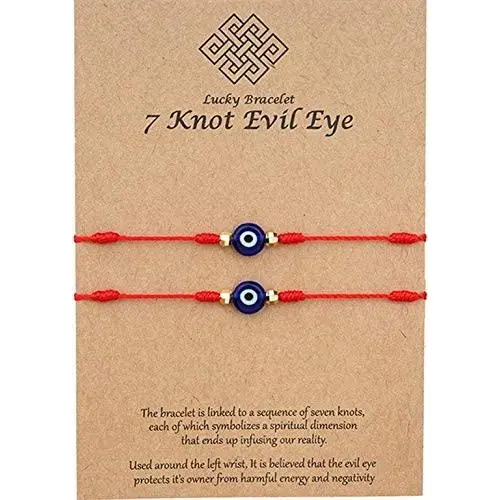 Evil Eye 7 Knot Lucky Bracelet100% Dainty Hand Made Evil Eye Adjustable Bracelet String Amulet for Women Men Little Boys & Girls