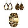 Hicarer 3 Pieces Women Sunflower Print Jewelry Set, Includes 2 Pairs Faux Leather Teardrop Dangle Earrings, Sunflower Multilayer Bracelet