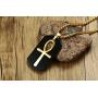 PJ Jewelry Mens Stainless Steel Ancient Egyptian Key of Life Ankh Cross Dog Tag Pendant Necklace,Removable