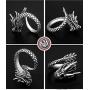 BYONDEVER Vintage Punk Silver Black Chinese Dragon Snake Dragon Claw Skull Rings Jewelry Gothic Alloy Open Adjustable