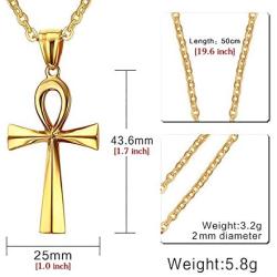 BEANS Stainless Steel Coptic Ankh Cross Religious Pendant Necklace for Men Women, 20-24 Chain