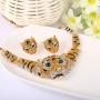 EVER FAITH Austrian Crystal Enamel Big Tiger Head Necklace Stud Earrings Set