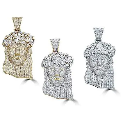 Harlembling Solid 925 Sterling Silver Iced Jesus Piece Pendant - Mens - Great for Any Chain! ICY Baguette CZ Harlembling Solid 925 Sterling Silver Iced Jesus Piece Pendant - Mens - Great for Any Chain! ICY Baguette CZ