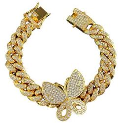 Butterfly Cuban Chain Link Multi CZ Rhinestone Exaggerated Iced Out Bling Pendant Bracelet Arm for Women Girl Jewelry Hip Hop Punk Rock Gold Silver Crystal Luxury