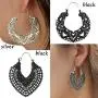 SERYNOW 8 Pairs Silver Black Bohemian Tribal Earring For Women Girls Sunflower Drop Dangle Earrings Black Heart Boho Vintage Earrings Mandala Flower Earrings