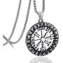 Elfasio Mens Stainless Steel Necklace Chain Viking Valknut Pirate Compass Symbol Pendant Jewelry 18-30inch