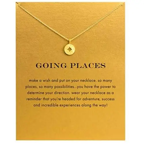 HUNO Dainty Lucky Elephant Horseshoe Clavicle Chain Key Angel Wing Hexagram Star Pendant Necklace Friendship BFF Jewelry (Compass)