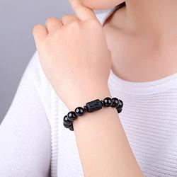 SX Commerce Natural Obsidian Stone Bead Bracelet Couple Men 10mm and Women 8mm Dragon and Phoenix Totem Jewelry
