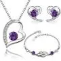 Crystalline Azuria Heart Jewelry Set for Women White Purple Zirconia Crystals Heart Pendant Necklace 18'' Stud Earrings Bracelet 7.2'' 18K White Gold Plated Crystalline Azuria Heart Jewelry Set for Women White Purple Zirconia Crystals Heart Pendant Necklace 18'' Stud Earrings Bracelet 7.2'' 18K White Gold Plated