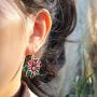 RareLove Christmas Red Poinsettia Flower Piercing Dangle Earrings Silver Plated Alloy Holiday Jewelry For Women Girls