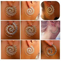 Gold Earrings,Vintage Bohemian Spiral Heart Alloy Dangle Charm Unique Jewelry