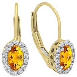 Dazzlingrock Collection 14K Ladies Halo Style Hoop Earrings, Yellow Gold