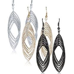 Gold and Luster Women Jewelry Drop Dangle Earrings Set Diamond Cut Silver And Gold Plated 2 Pairs