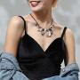 Big Chunky Necklaces for Women Black Leather Chokers Necklace with Crystal Pendant Jewelry