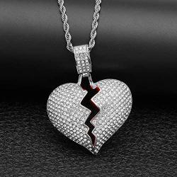 MOCA Broken Heart Chain Necklace & Pendant Iced Out Bling Zircon Hip hop Jewelry Silver