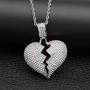 MOCA Broken Heart Chain Necklace & Pendant Iced Out Bling Zircon Hip hop Jewelry Silver