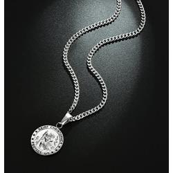 ORAZIO Saint Christopher Necklace 3.5mm Stainless Steel Penant Necklace Curb Link Chain 22-24 Inches