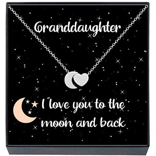 Granddaughter I Love You to The Moon and Back Heart & Moon Pendant Necklace On Message Card Jewelry Gifts for Girls, Teens, Women Granddaughter I Love You to The Moon and Back Heart & Moon Pendant Necklace On Message Card Jewelry Gifts for Girls, Teens, Women