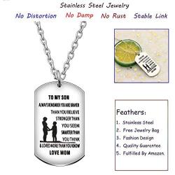 AGR8T Pendant Necklaces Son Birthday Graduation Gifts from Mom Stainless Steel - to My Son You are Braver Stronger Smarter Than You Think