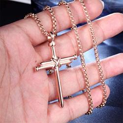 HIJONES Mens Stainless Steel Nail Cross Charm Pendant Necklace Polished Gold Silver Black Rose Gold