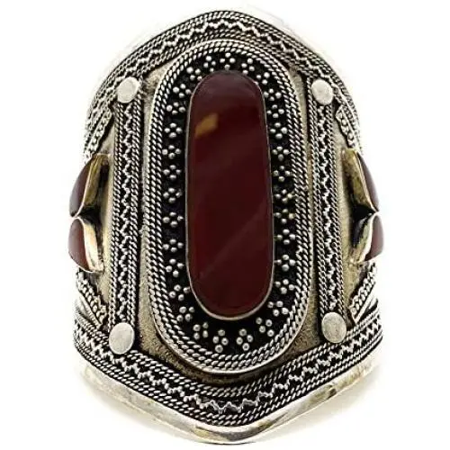 Duel On Jewel Tribal Afghan Baloch Oxidized Antique Finish Big Statement Engraved Metal Cuffs in Gypsy Stones