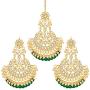 Aheli Indian Wedding Kundan Pearl Maang Tikka with Earring Set Bollywood Party Traditional Jewelry for Women Girls