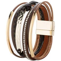 YOOCOOL Multi-Layer Handmade Leather Bracelet Braided Wrap Cuff Bangle with Alloy Magnetic Clasp Beaded Wrist Bracelets Jewelry for Women Gift