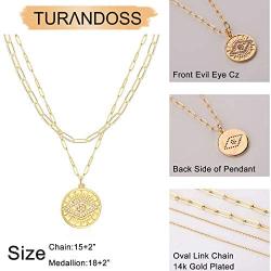 Turandoss Gold Necklaces for Women - 14K Gold Plated Lock Evil Eye Medallion Vintage Coin Necklace Bee Sun Moon Shell Gold Chain Necklace Layered Paperclip Chain Necklaces for Women Jewelry Gifts