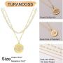 Turandoss Gold Necklaces for Women - 14K Gold Plated Lock Evil Eye Medallion Vintage Coin Necklace Bee Sun Moon Shell Gold Chain Necklace Layered Paperclip Chain Necklaces for Women Jewelry Gifts