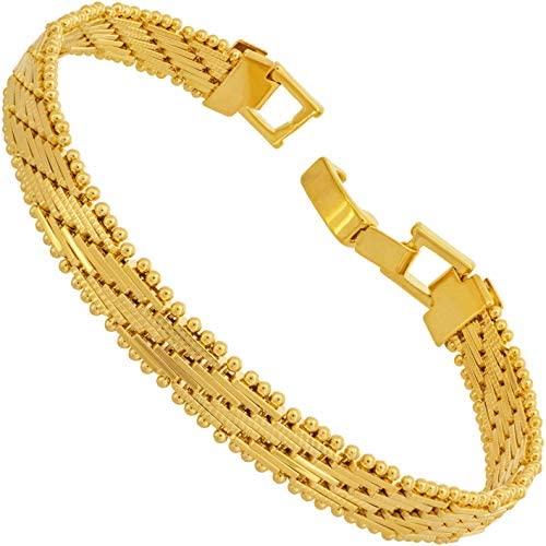 Lifetime Jewelry 7mm Vintage Flat Basket Weave Bracelet 24k Real Gold Plated for Women and Men