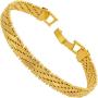 Lifetime Jewelry 7mm Vintage Flat Basket Weave Bracelet 24k Real Gold Plated for Women and Men